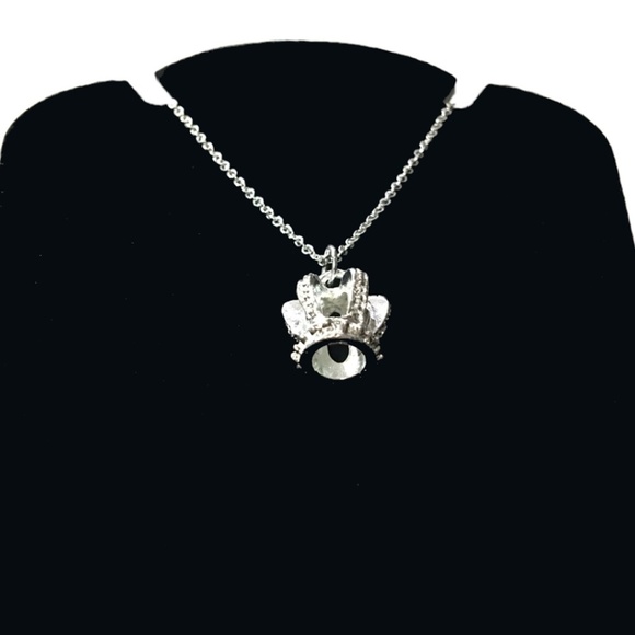 SILVER Plate Necklace Chain Coronation Crown Jewels Royalty 3-D Pendant - Picture 2 of 6